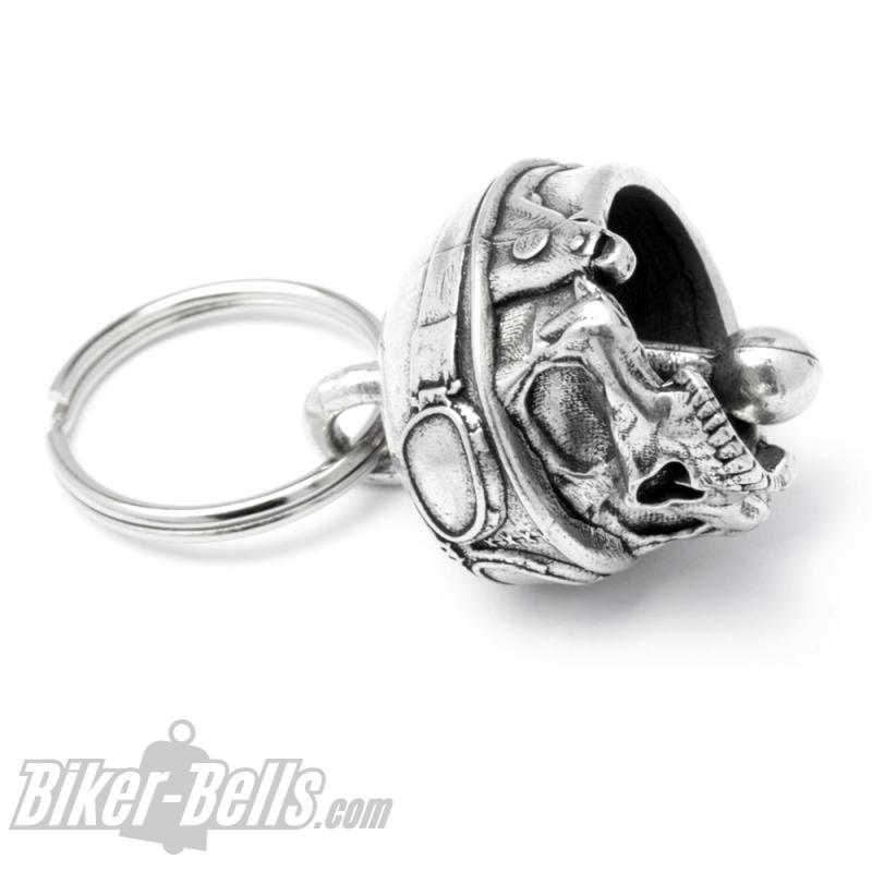 3D Totenkopf Biker-Bell mit retro Motorradhelm Ride Bell Glücksglöckchen Geschenk